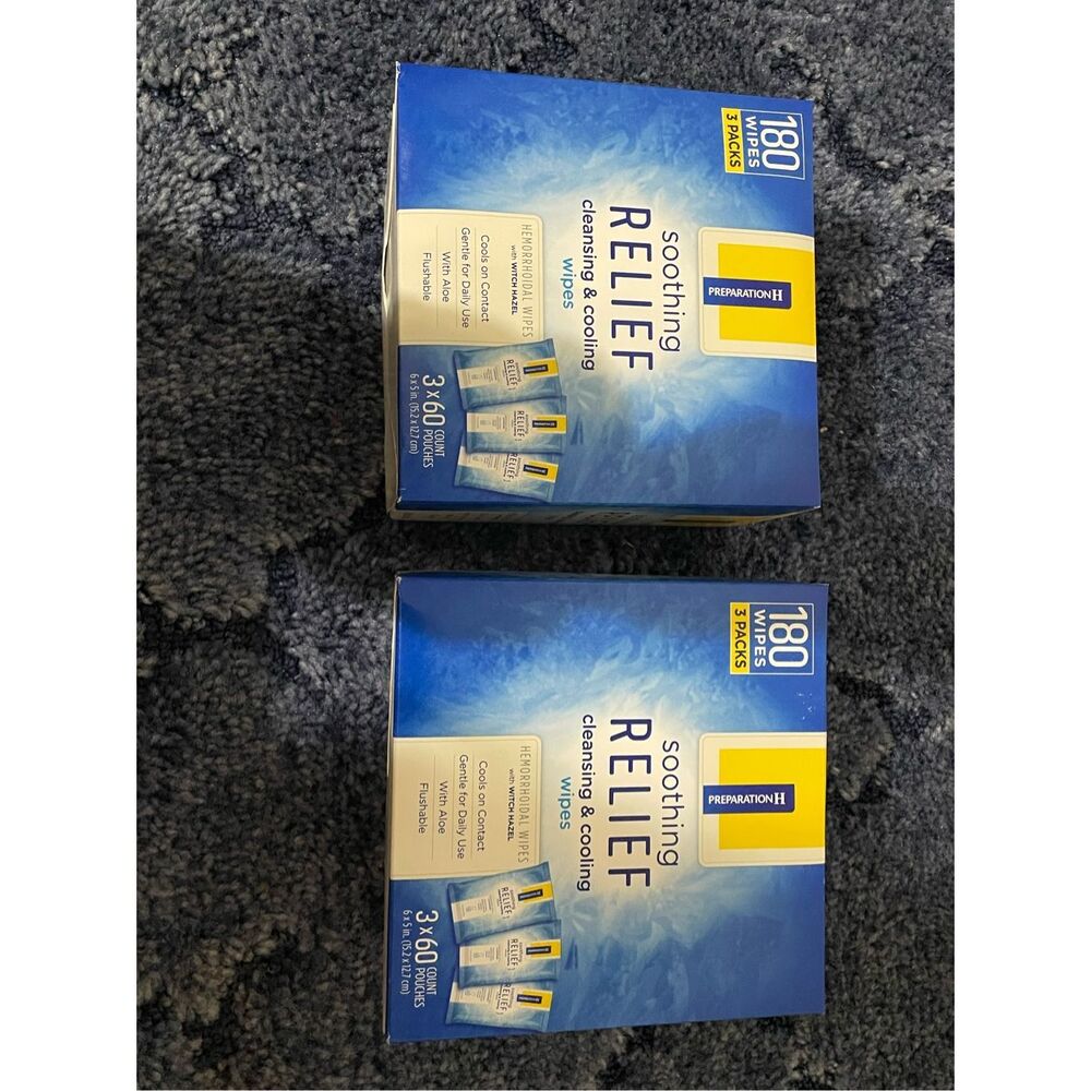 New Lot of 2 Sealed Boxes Preparation H 180 Medicated Wipes Soothing Relief Exp